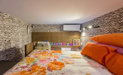 Boathouse Residence, NID Design Group, Eclectic, Bedroom, Condo, Wallpaper, Patterns, Patterned Wallpaper, Aircon, Bunk Bed, Orange, Colours, Striking Colour, Floral, Floral Bedsheet, Photo Frame, Kids Room, Kids