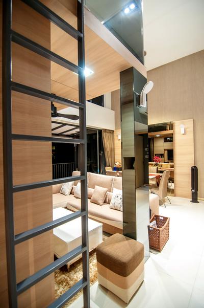 Blossom Residences (Block 30), IdeasXchange, Contemporary, Living Room, Condo, Ladder, Staircase, Stool, Ottoman, Stairs, Bunk, High Ceiling, Loft, Chair, Furniture
