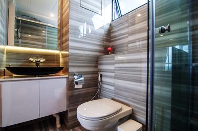 SkyTerrace @ Dawson, IdeasXchange, Contemporary, Bathroom, HDB, Bathroom Tiles, Stripes, Stripes Tiles, Bathroom Vanity, Mirror, Vessel Sink, Bathroom Cabinet, Toilet Bowl, Toilet
