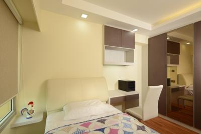 Punggol Central, Eight Design, Modern, Bedroom, HDB, Top Cabinet, Wood Wardrobe, Single Bed, High Headboard, Bedside Table, Wall Ledge