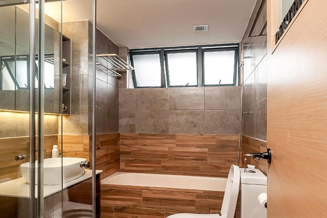 Clementi, Icon Interior Design, Contemporary, Bathroom, Condo, Bathroom Tiles, Toilet Bowl, Water Closet, Wood Floor, Wood Tiles, Sink