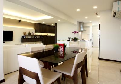 Toa Payoh (Block 62), United Team Lifestyle, Contemporary, Dining Room, HDB, Dining Table, Dining Chairs, White Chair, Downlights, Spacious, Clean, Indoors, Interior Design, Room, Chair, Furniture, Table