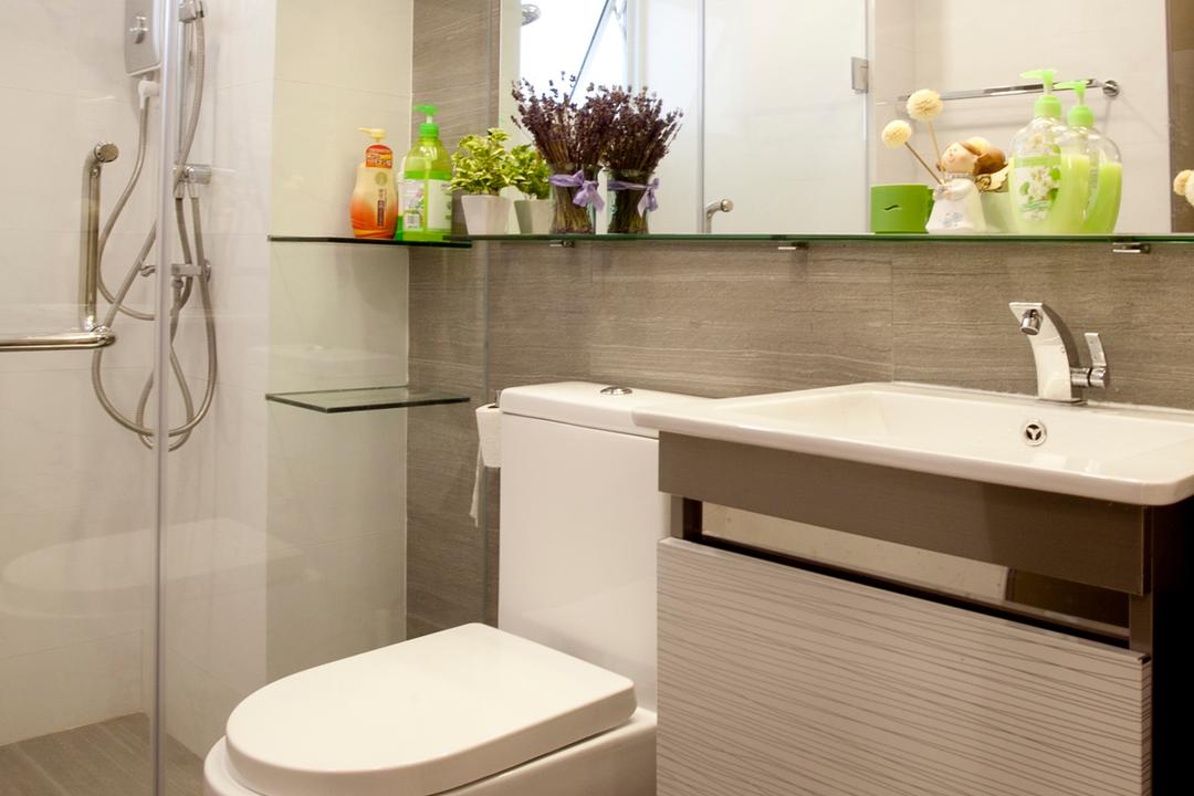 Toa Payoh (Block 62), United Team Lifestyle, Contemporary, Bathroom, HDB, Water Closet, Toilet Bowl, Bathroom Vanity, Sink, Bathroom Sink, Mirror, Bathroom Shelf, Flora, Jar, Plant, Potted Plant, Pottery, Vase, Toilet, Indoors, Interior Design, Room
