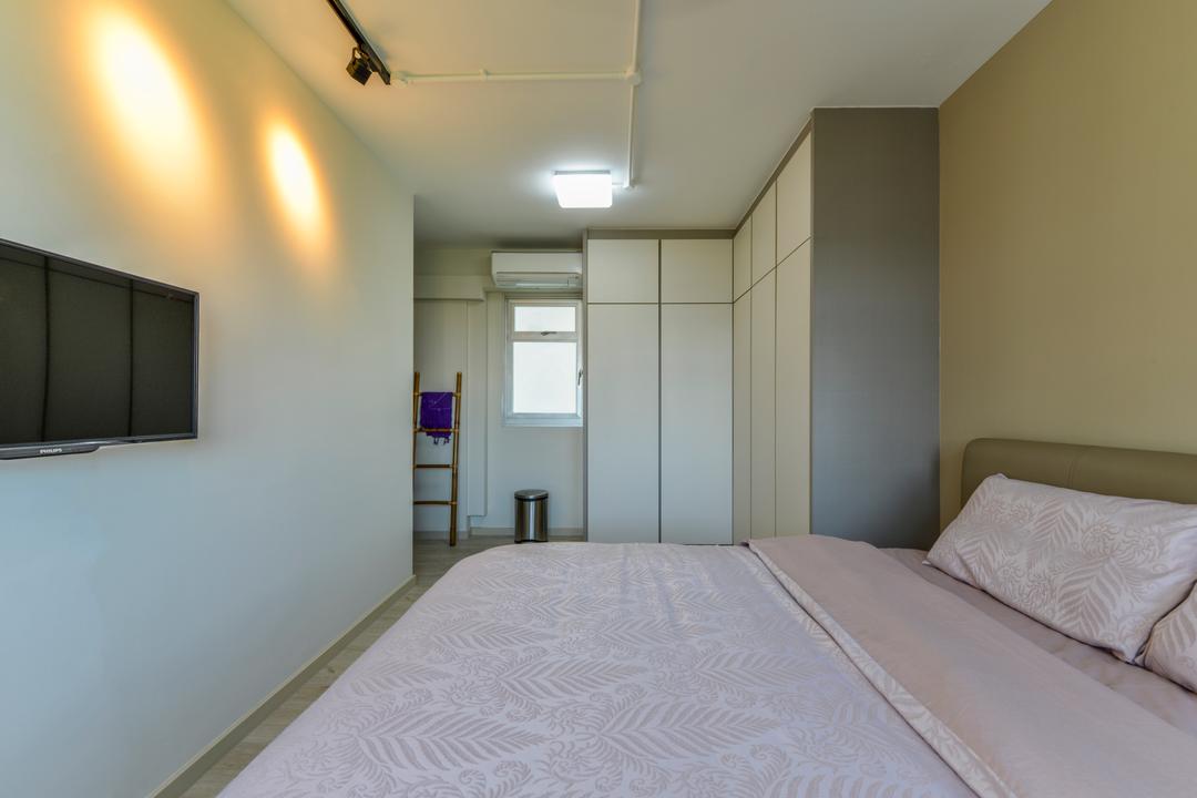 Upper Serangoon Crescent, Space Define Interior, Scandinavian, Bedroom, HDB, Wall Mounted Tv, Bed, King Sized Bed, Mattress, Small Space, Small Room, Furniture, Indoors, Interior Design, Room