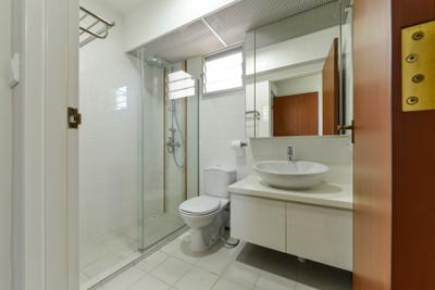 Upper Serangoon Crescent, Space Define Interior, Scandinavian, Bathroom, HDB, Tiles, White, Easy To Clean, Easy To Maintain, All White, Simple, Toilet, Sink, Indoors, Interior Design, Room