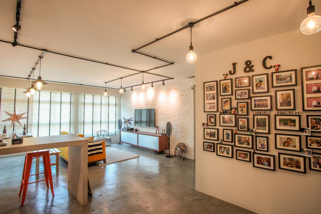 Yishun Avenue 1, Ace's Design, Scandinavian, Industrial, Living Room, HDB, Gallery Wall, Photo Frames, Home Decor, Home Decor Ideas, Wall Frames, Wall Decor, Warm Lighting