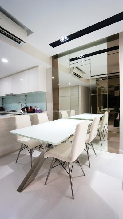 Bartley Residences, Space Atelier, , Dining Room, , White Table, White Chair, Dining Table, Mirror, Dining Room Mirror, Mirror Panel, Chair, Furniture, Bathroom, Indoors, Interior Design, Room, Conference Room, Meeting Room, Sink