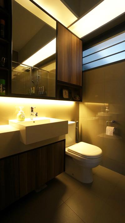 Punggol Walk (Block 310C), Space Atelier, Modern, Bathroom, HDB, Warm Lighting, Bathroom Vanity, Bathroom Cabinet, Under Cabinet Lighting