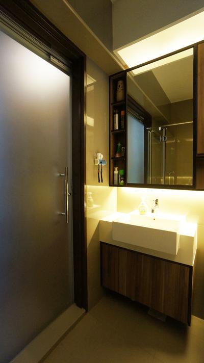 Punggol Walk (Block 310C), Space Atelier, Modern, Bathroom, HDB, Bathroom Vanity, Mirror, Bathroom Cabinet, Door, Bathroom Door