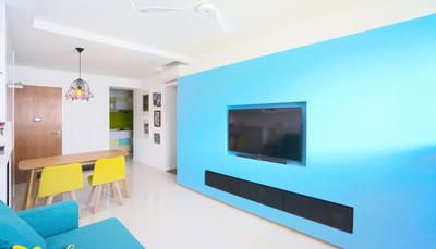 Punggol Walk (Block 310), Space Atelier, , Living Room, , Blue Wall, Blue, Colourful, Bright Colour, Yellow Chair, Dining Chairs