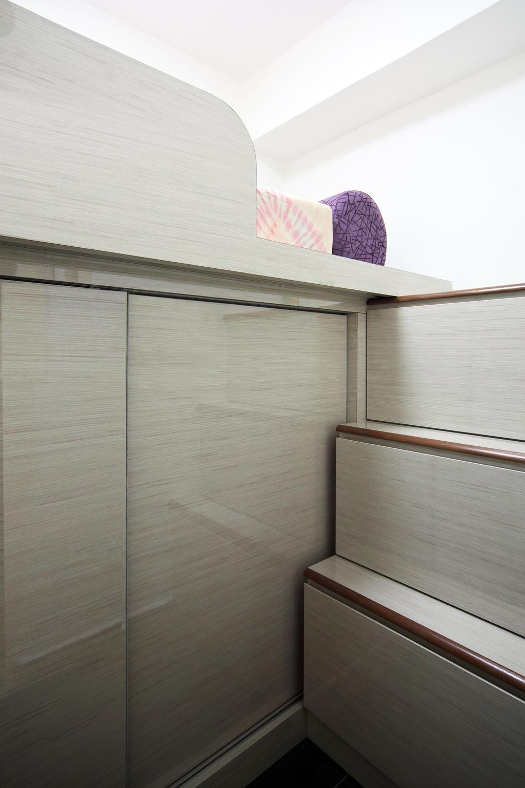Traditional, HDB, Bedroom, Compassvale Road (Block 258D), Interior Designer, Boonsiew D'sign, Steps, Cabinet, Wood Laminate, Wood, Laminate, White, Plywood