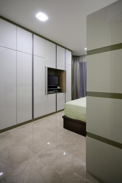 Mergui Road (Block 81), Boonsiew D'sign, Transitional, Bedroom, Condo, White Marble Floor, Wood Wardrobe, Closet, White, Tv In Cabinet, Electronics, Entertainment Center